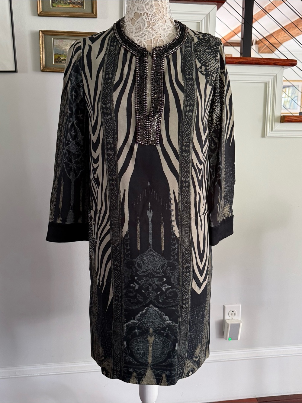 ETRO Dress Black & Gray Print W/ Pockets Sz 40